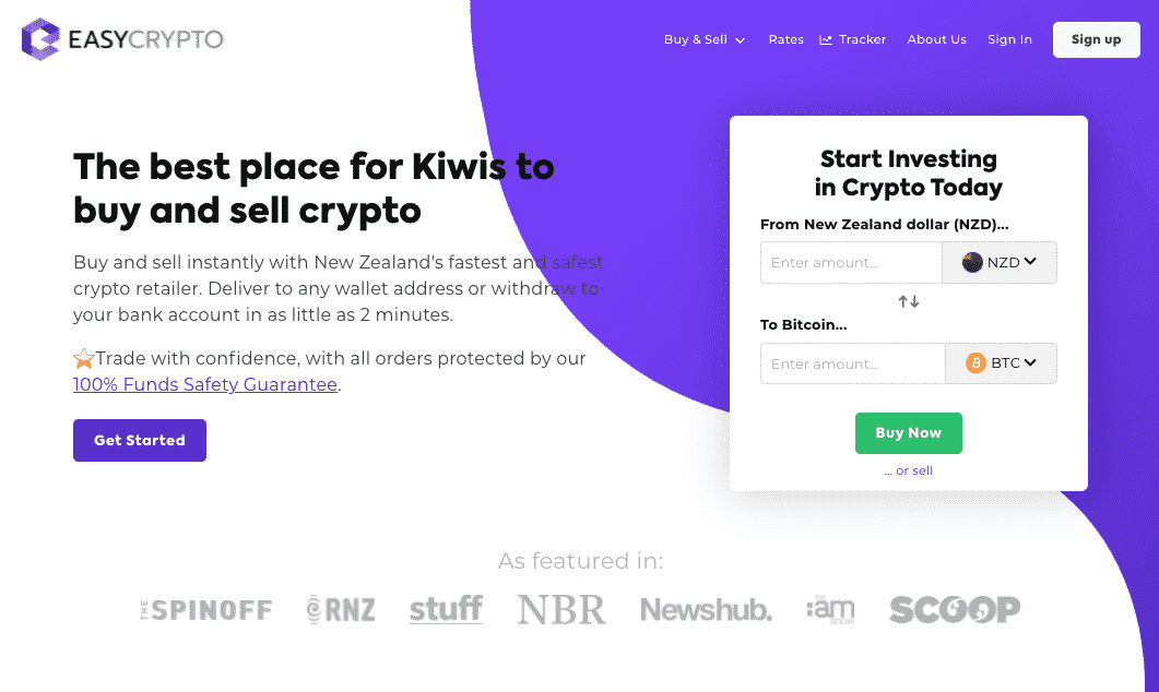Screenshot of Easy Crypto New Zealand Homepage.