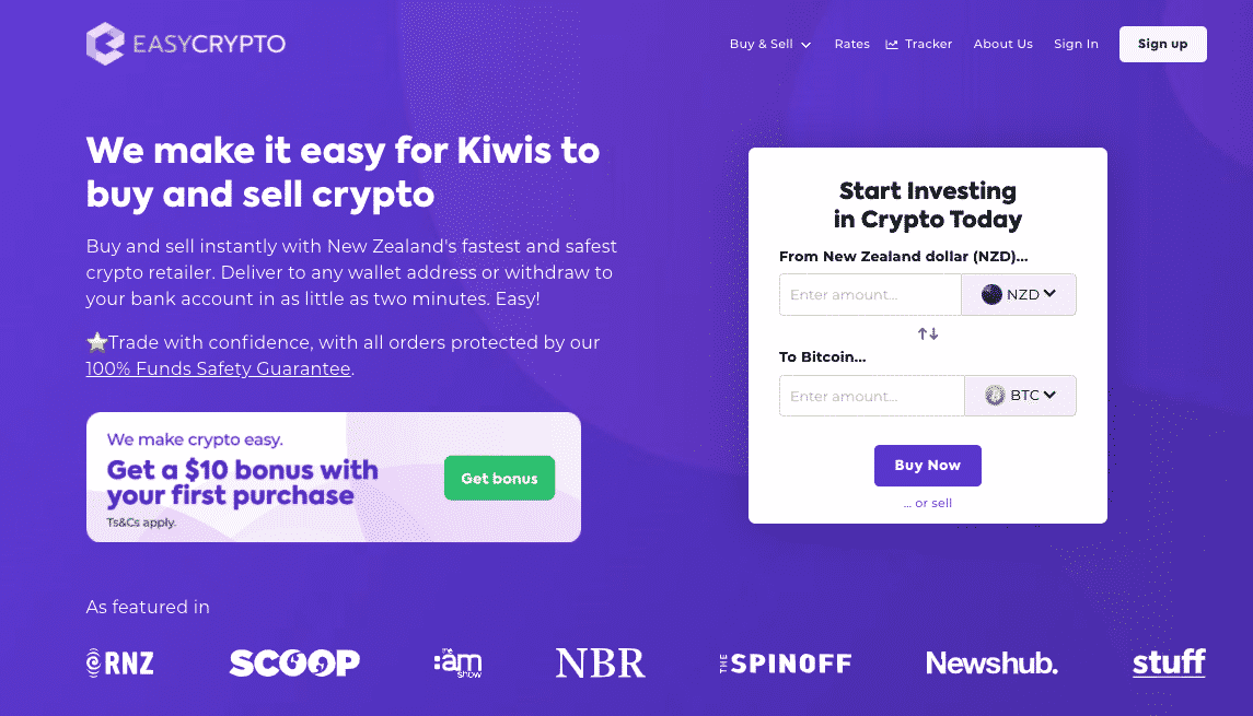 Screenshot of Easy Crypto NZ Homepage.