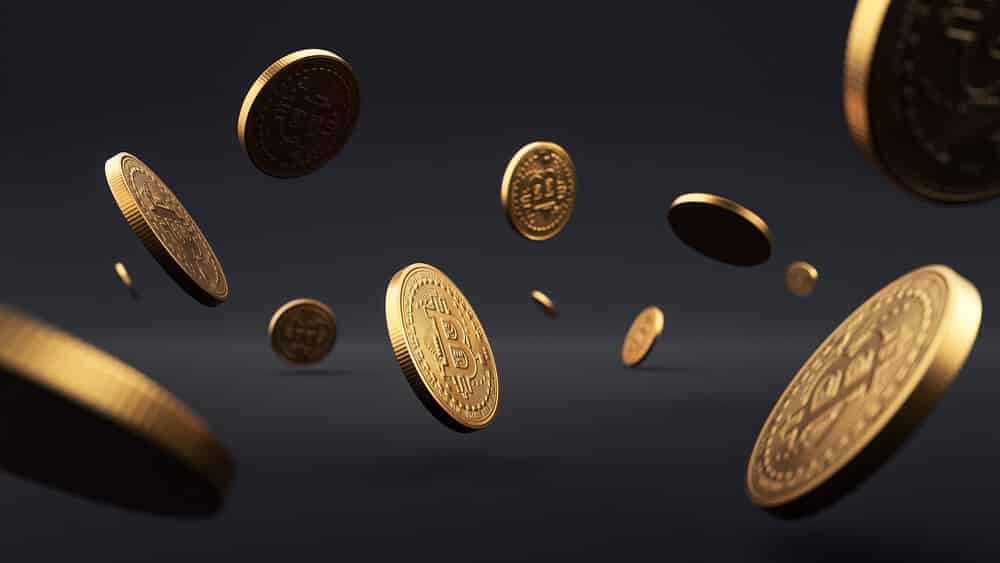 Fallin bitcoins on a dark background