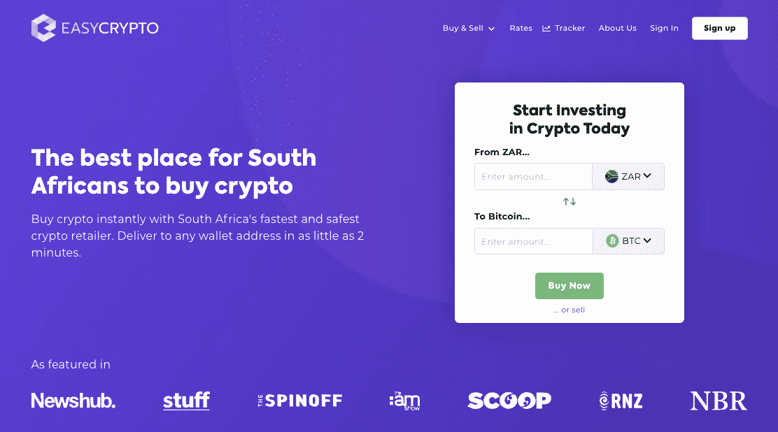 Screenshot of Easy Crypto South Africa home page. 