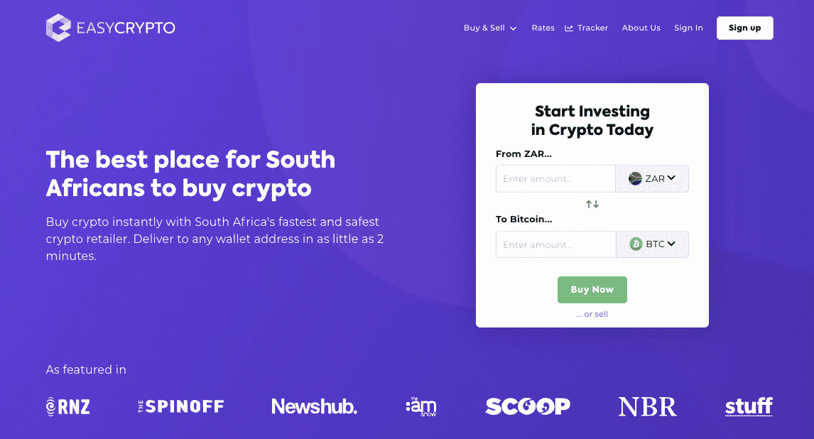 Screenshot of the Easy Crypto South Africa Homepage.