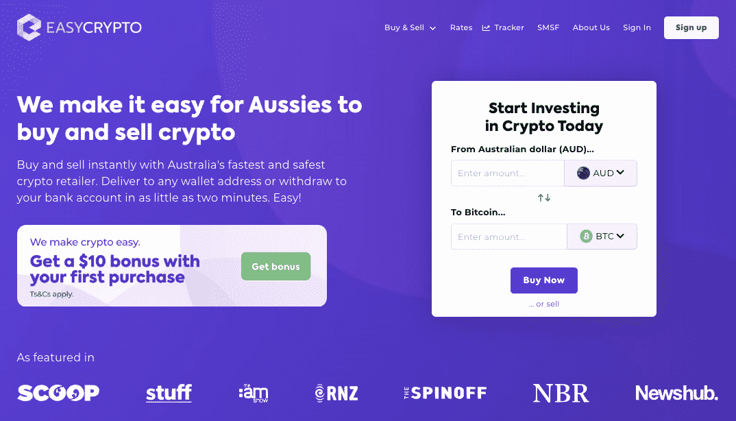 Screenshot of Easy Crypto Australia Homepage.