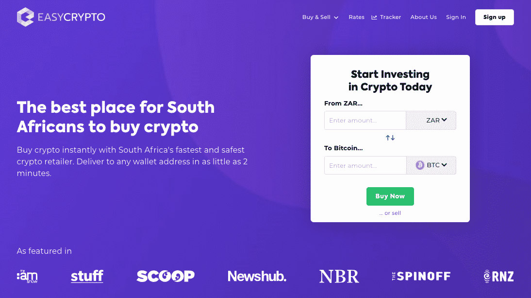 Screenshot of Easy Crypto South Africa Homepage.
