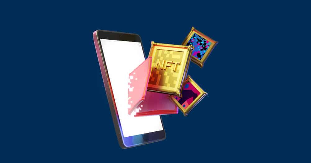 Illustration of a phone with NFT art