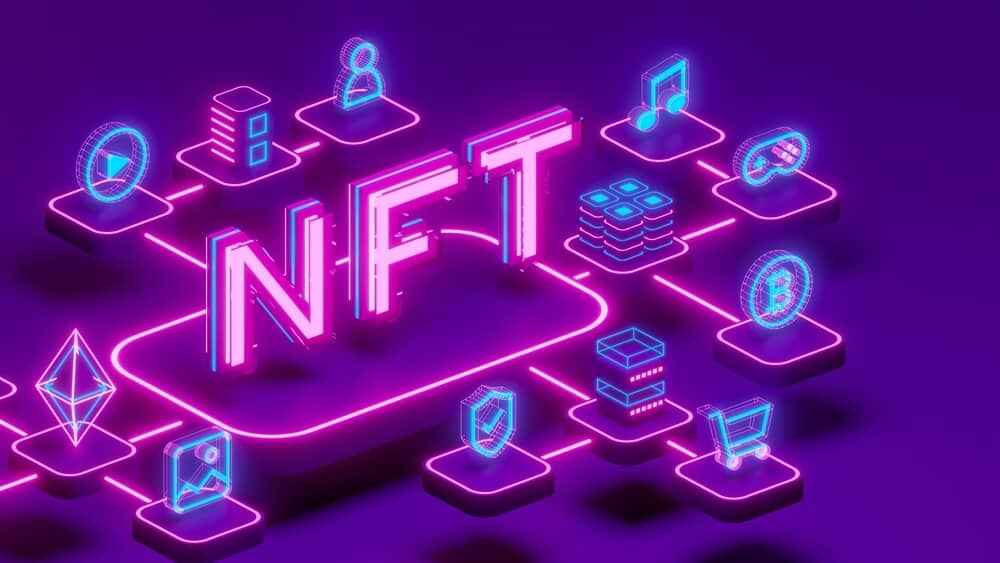 Neon purple NFT logo.