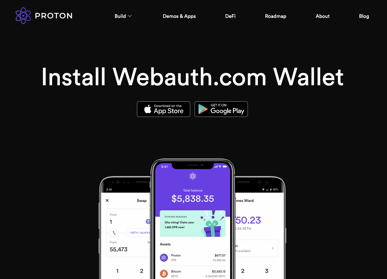 Screenshot of WebAuth Wallet from Proton Website