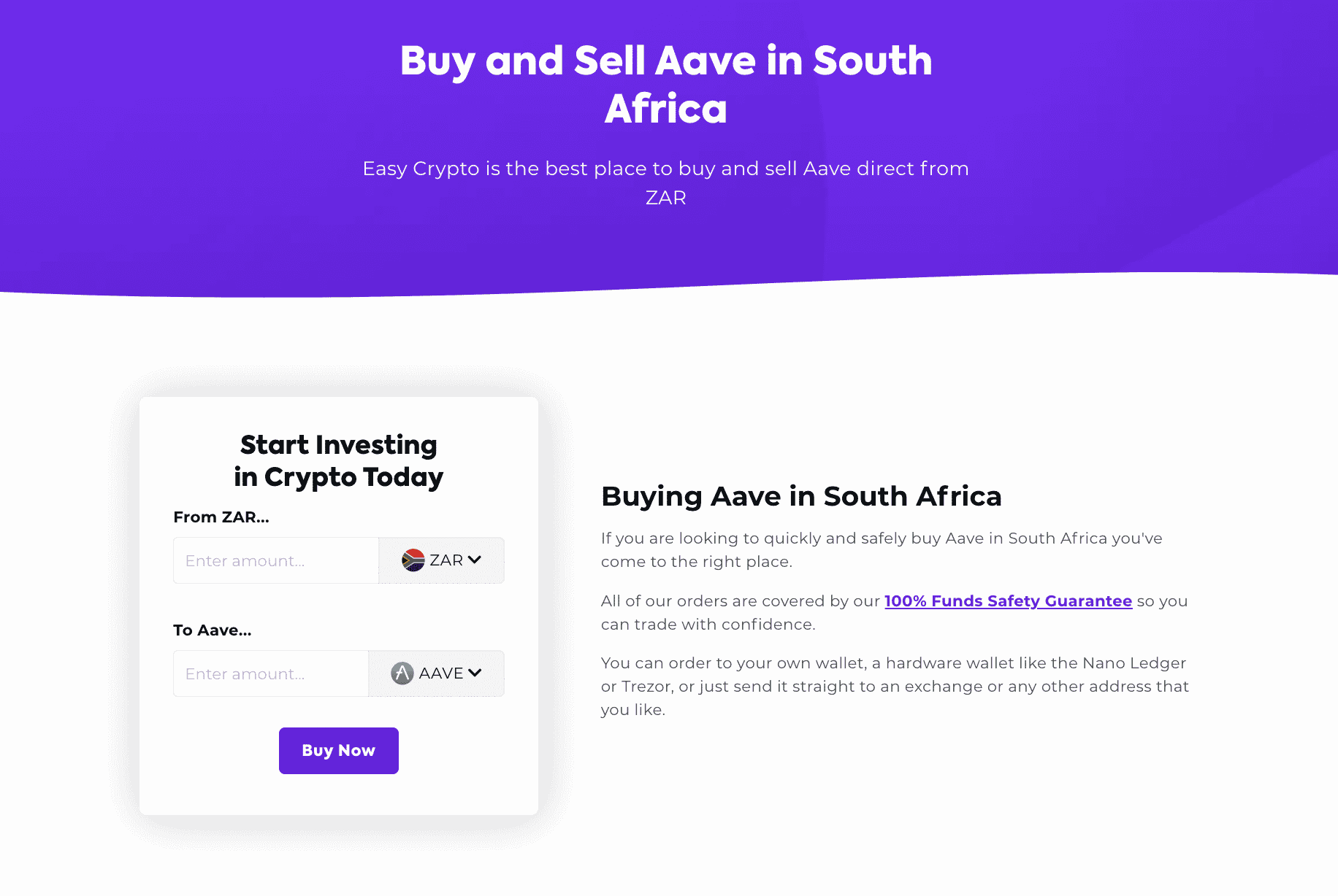 Screenshot of AAVE individual coin page showcasing the pairing with ZAR.