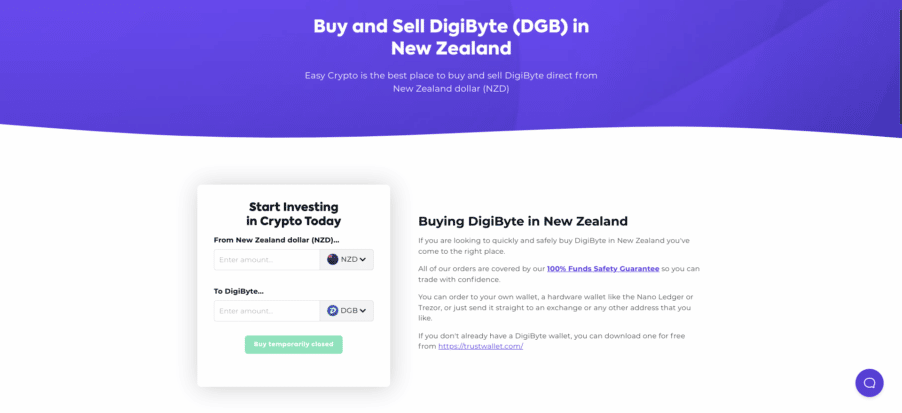 Buy and sell Digibyte in Easy Crypto