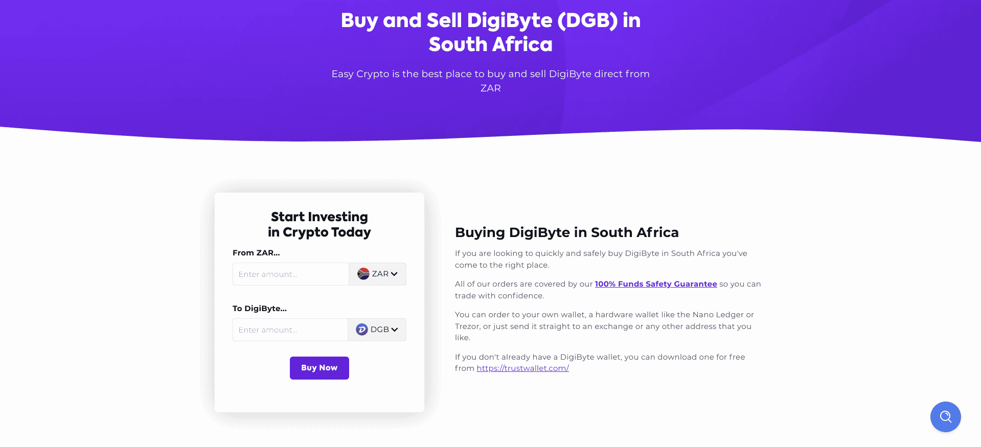 Buy and Sell Digibyte in Easy Crypto