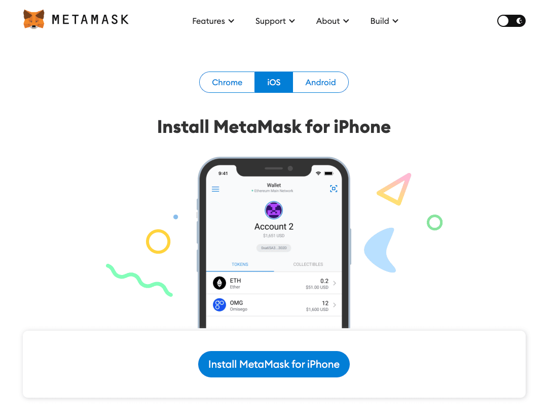 MetaMask download screen for iphone.
