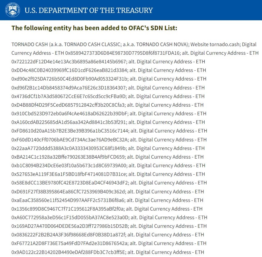 Screenshot of US Department of the Treasury.