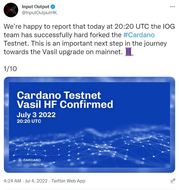 Cardano announced test network hardfork