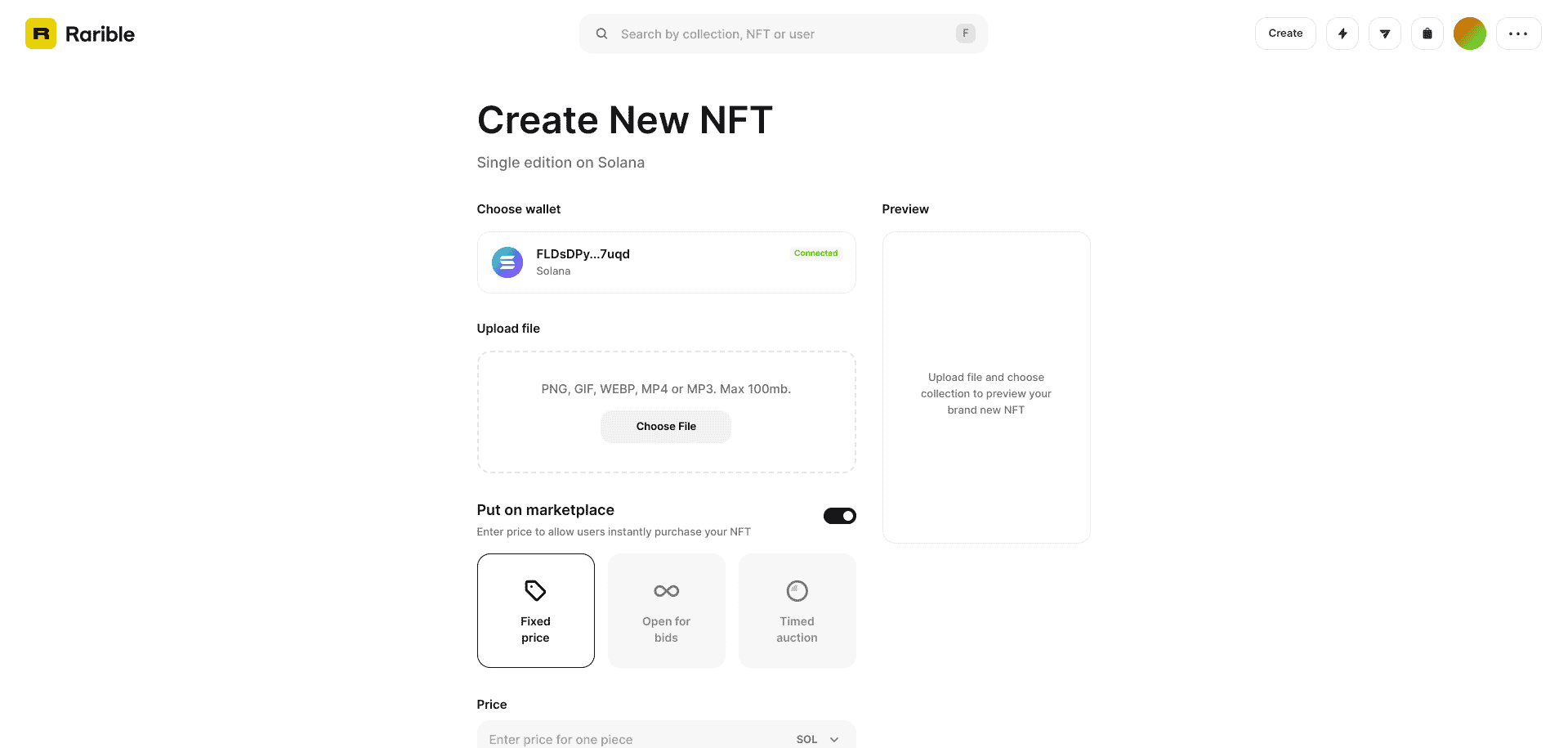 Create NFT collections in Rarible