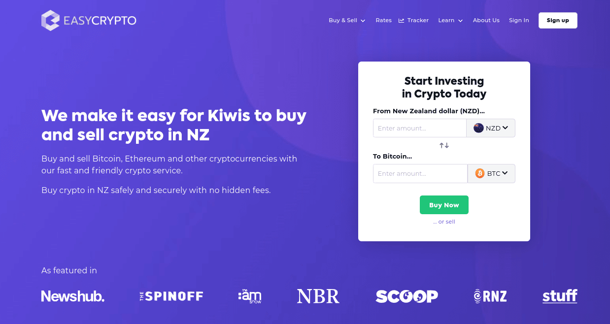 Screenshot of Easy Crypto NZ homepage.