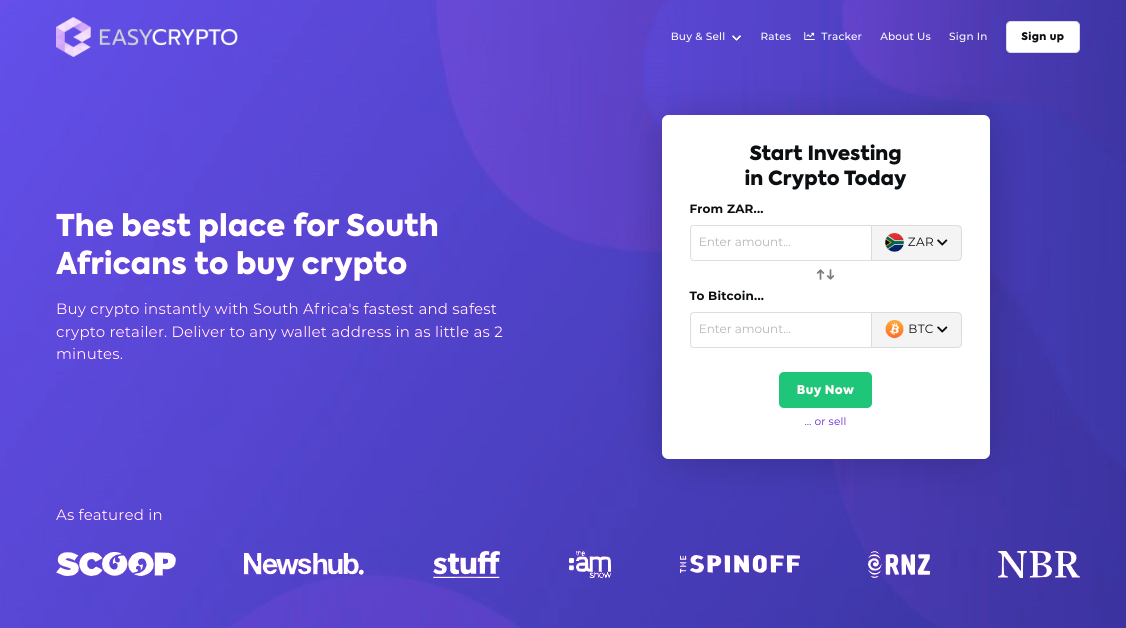Screenshot of Easy Crypto South Africa homepage.