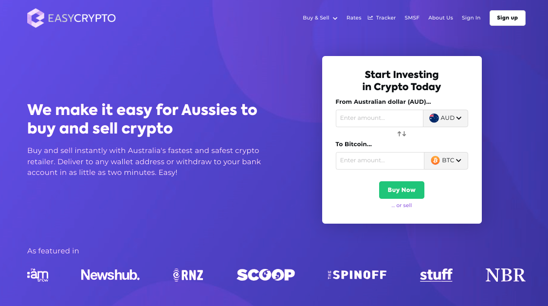 Screenshot of Easy Crypto Australia homepage.
