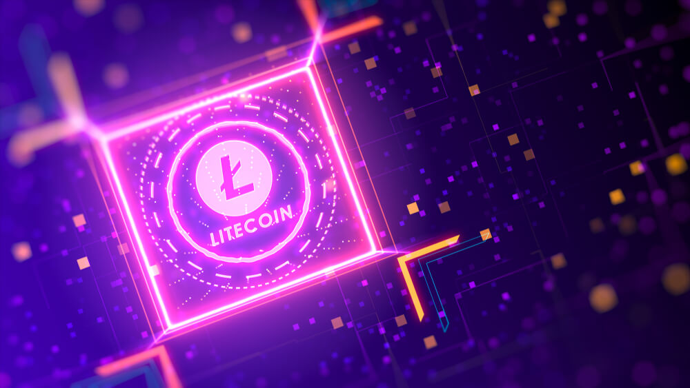 Litecoin (LTC) logo with neon purple