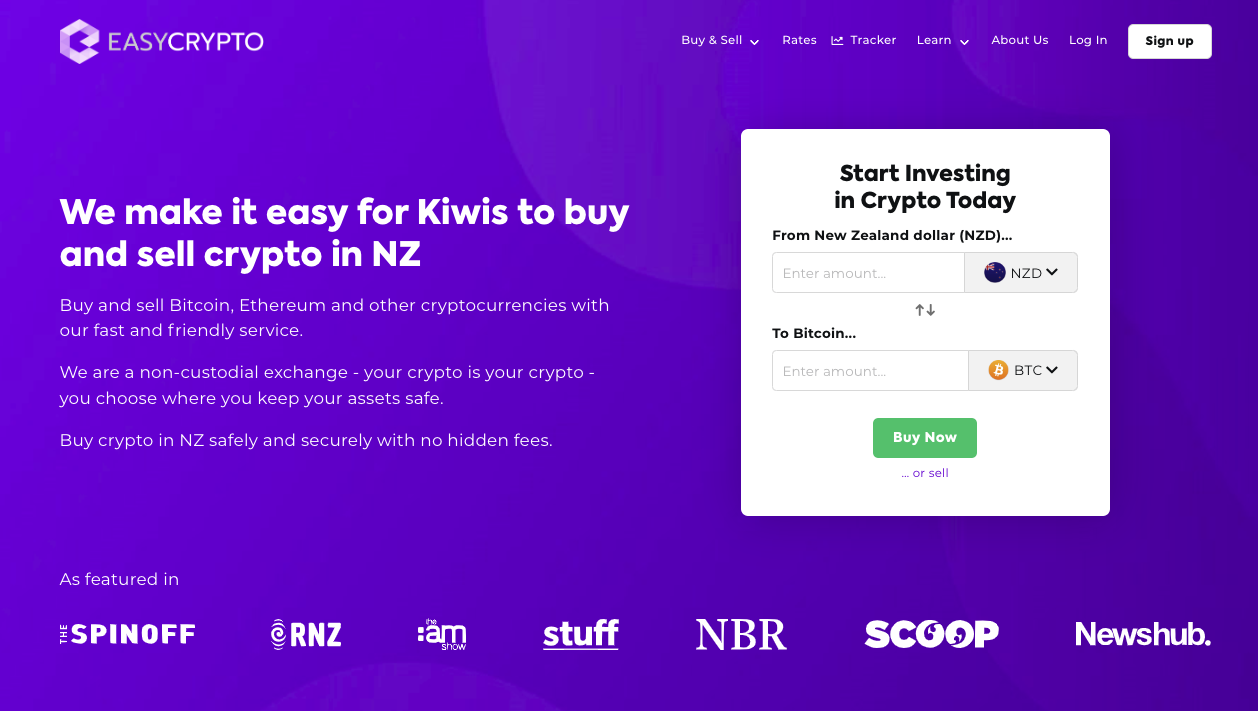 Screenshot of Easy Crypto New Zealand homepage.