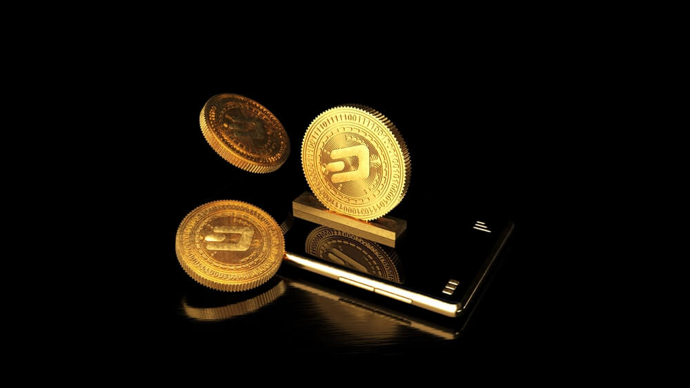 Dash crypto coin on black background