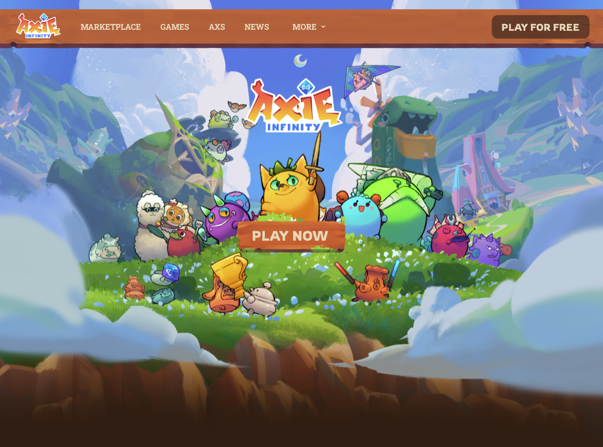 Screenshot of Axie Infinity homepage.