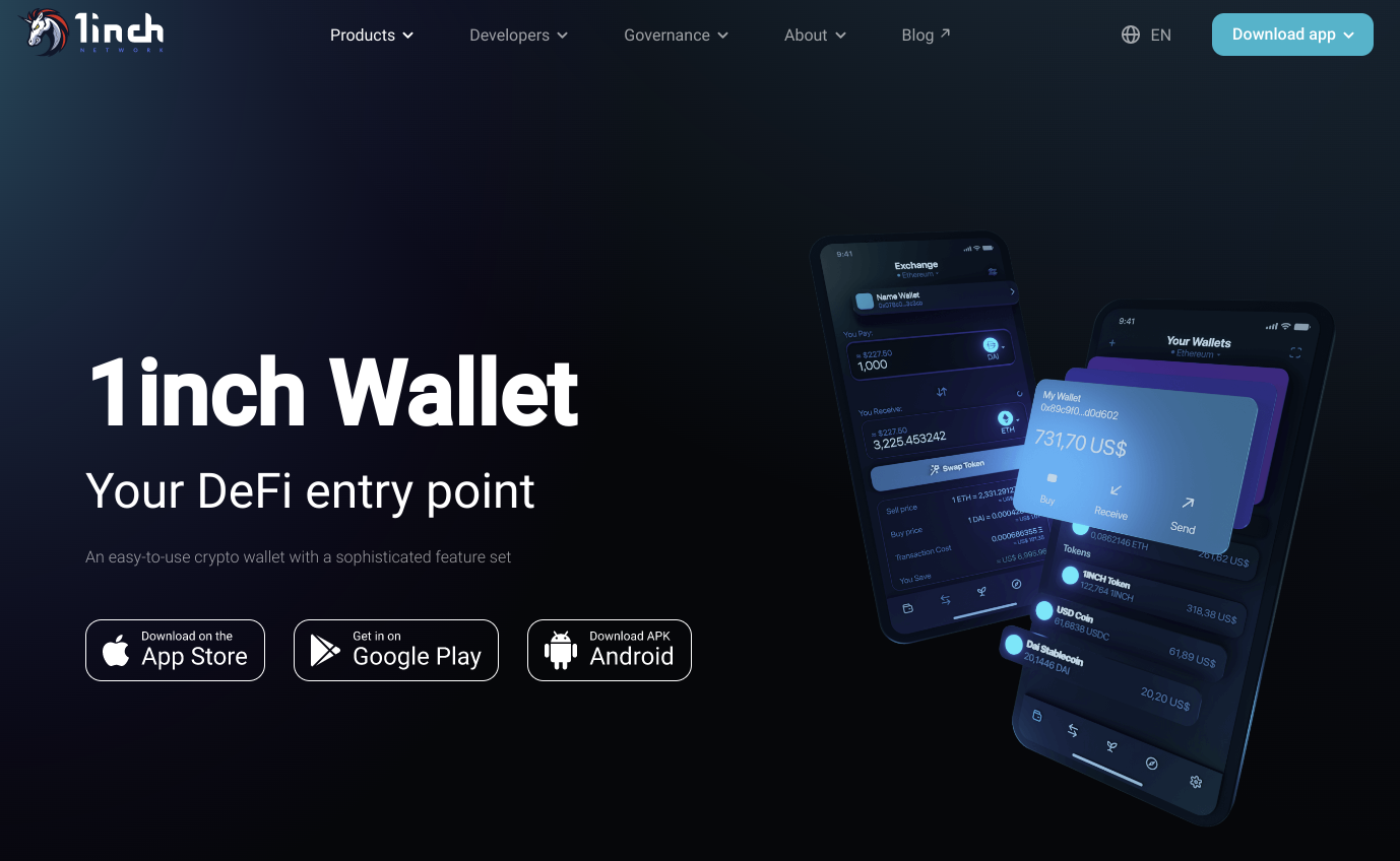 Screenshot of 1INCH wallet homepage.