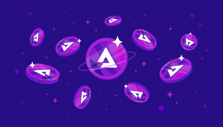Audius AUDIO Crypto Token floating on purple background