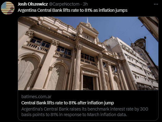 Screenshot of Argentina central bank lifts rate to 81 percent