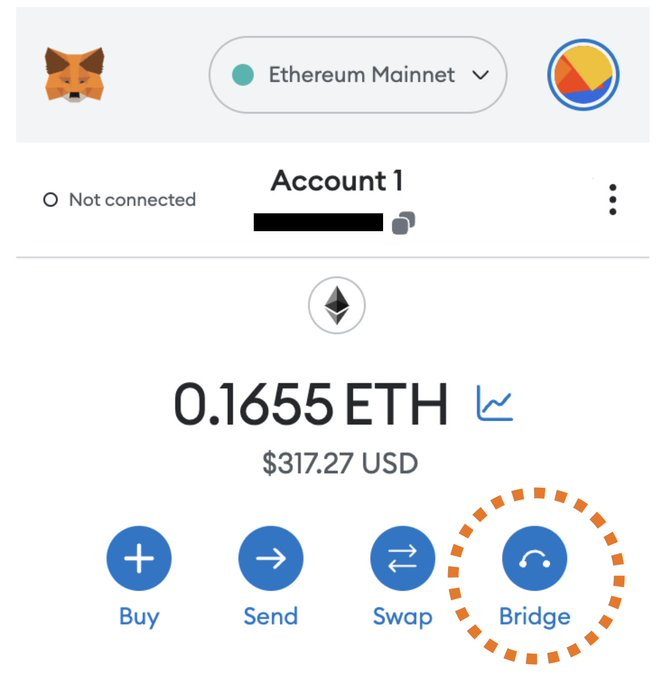 Screenshot of Metamask wallet bridge feature