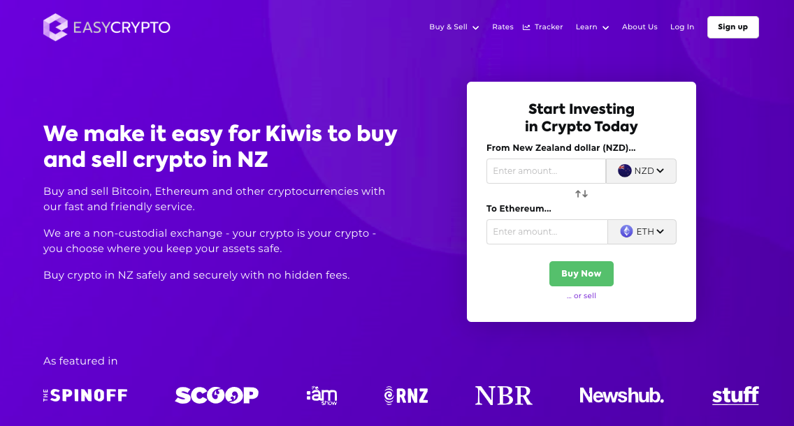Screenshot of Easy Crypto NZ showcasing the Ethereum ETH token and NZD pairing.