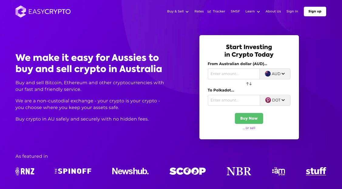Screenshot of Easy Crypto Australia showcasing AUD and DOT pairing. 