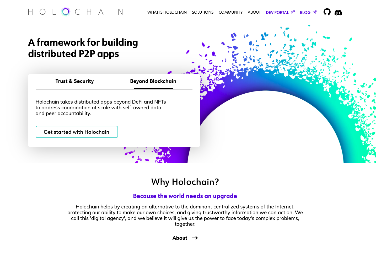 Screenshot of official holochain website