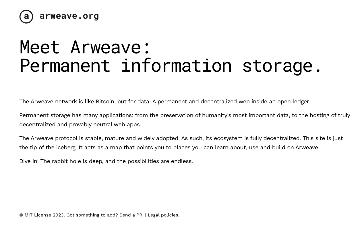 Screenshot of Arweave website homepage.