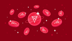 Chiliz CHZ crypto token floating on red background