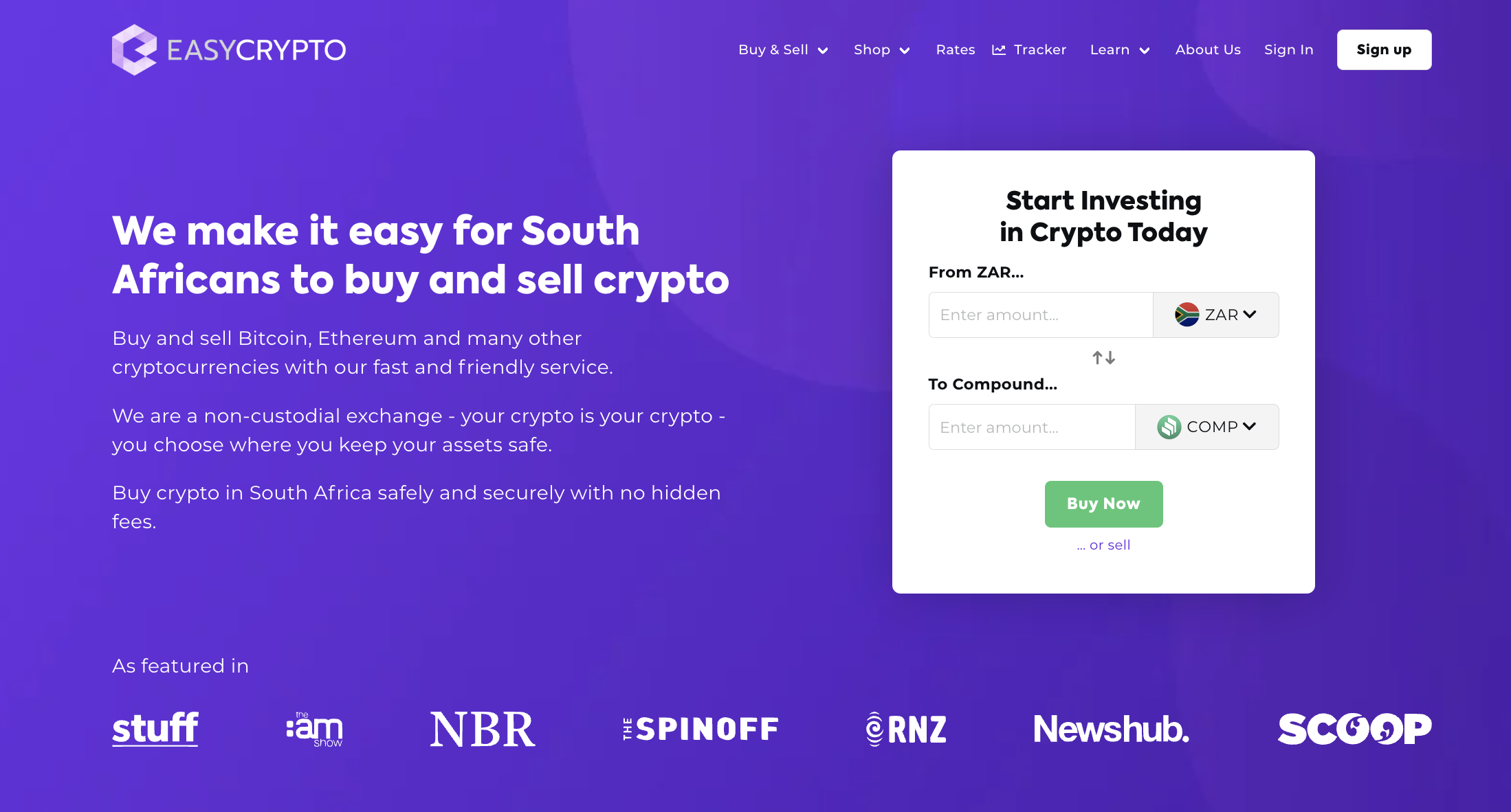 Screenshot of Easy Crypto South Africa showcasing the ZAR and COMP pairing
