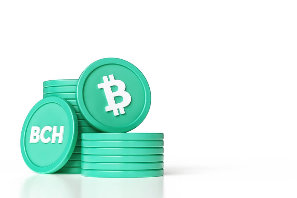 Bitcoin cash green token on white background