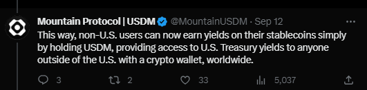 Tweet from Mountain Protocol USDM