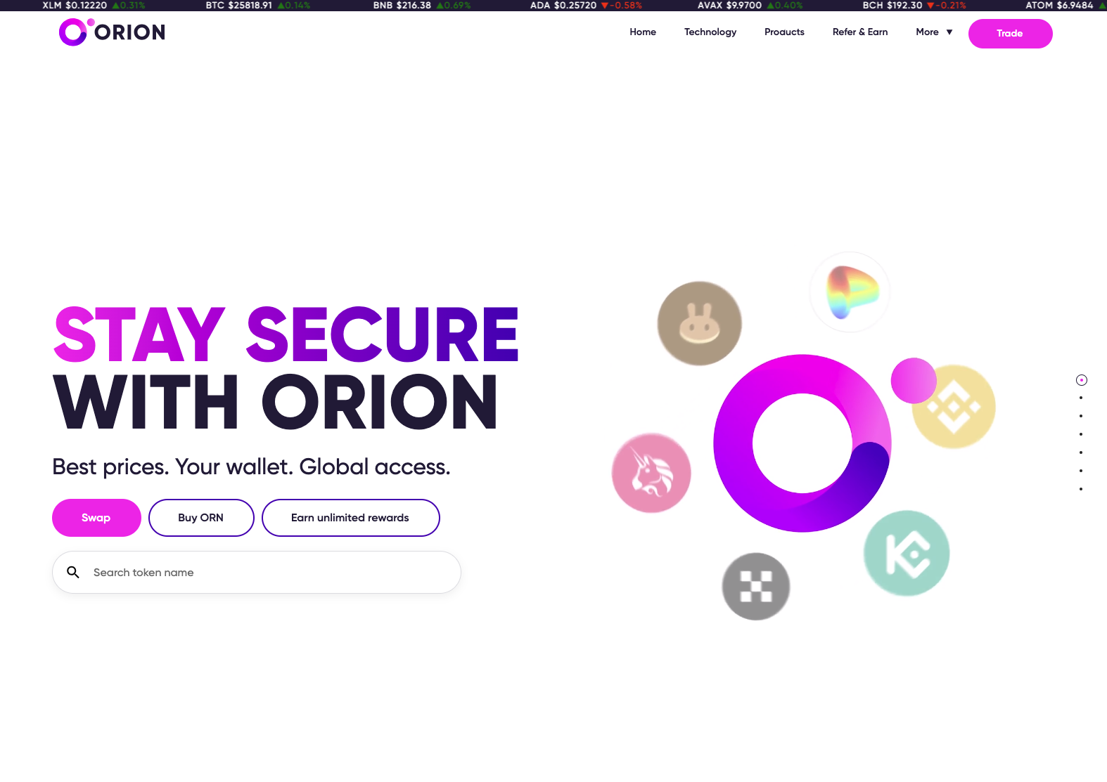 Screenshot of Orion Protocol homepage website