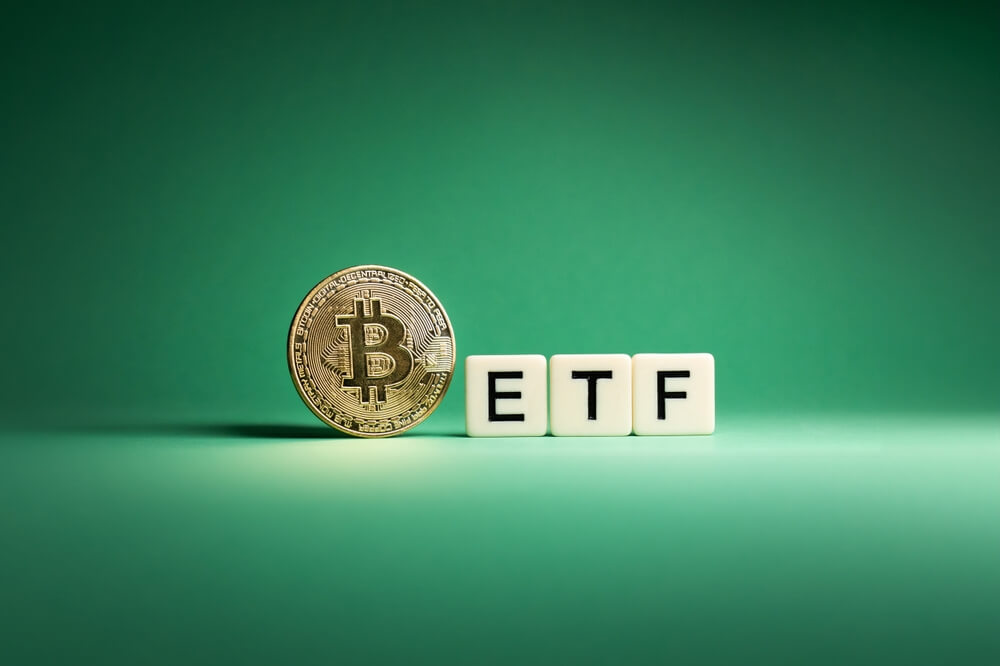 Bitcoin ETF on green background
