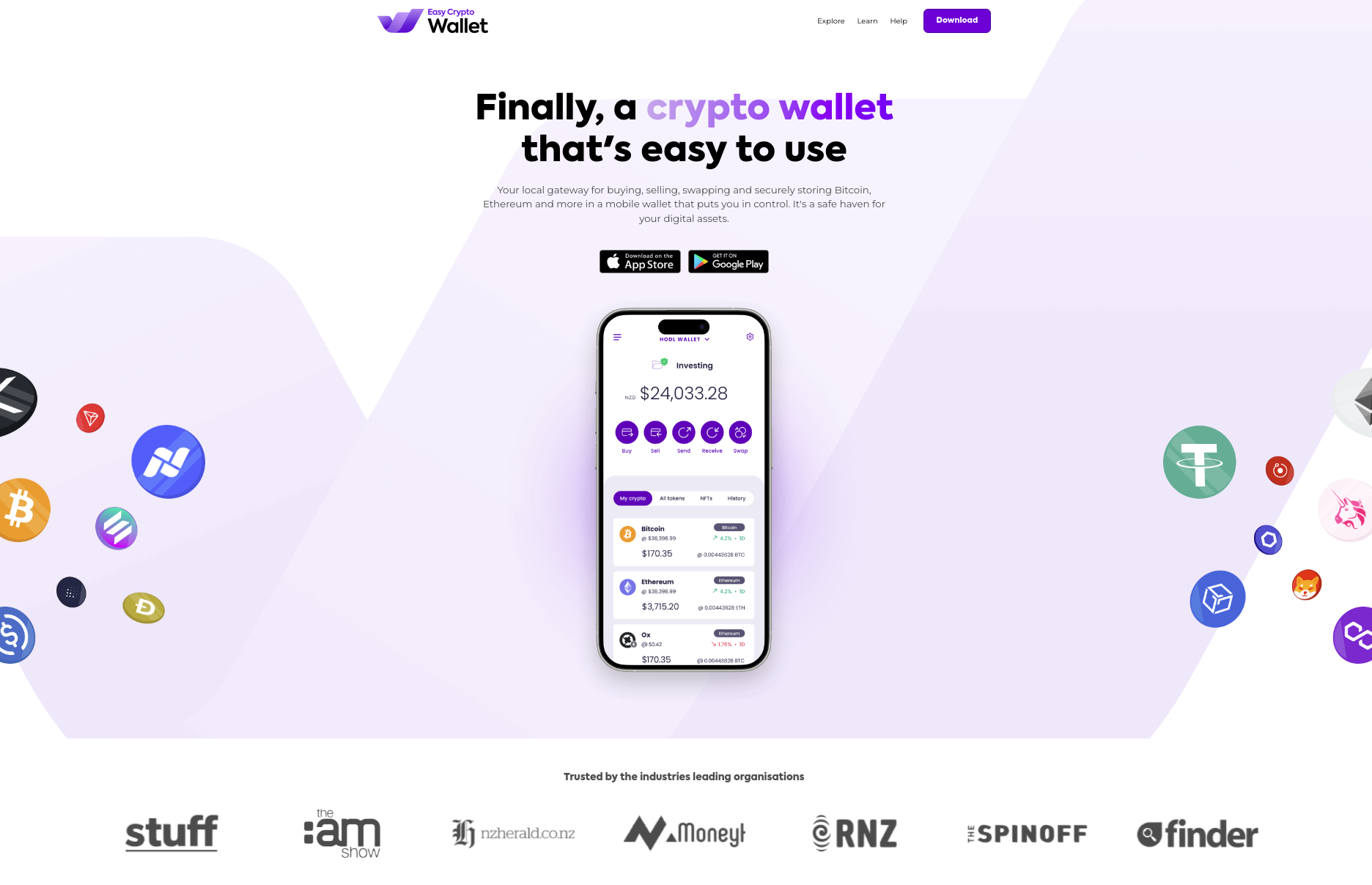 Screenshot of Easy Crypto Wallet homepage