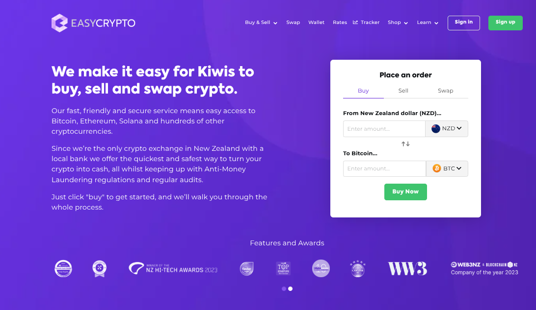 Easy Crypto New Zealand homepage